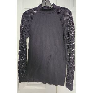 Bongo Black Long-Sleeve Crochet & Ribbed Knit Top L/XL‎
